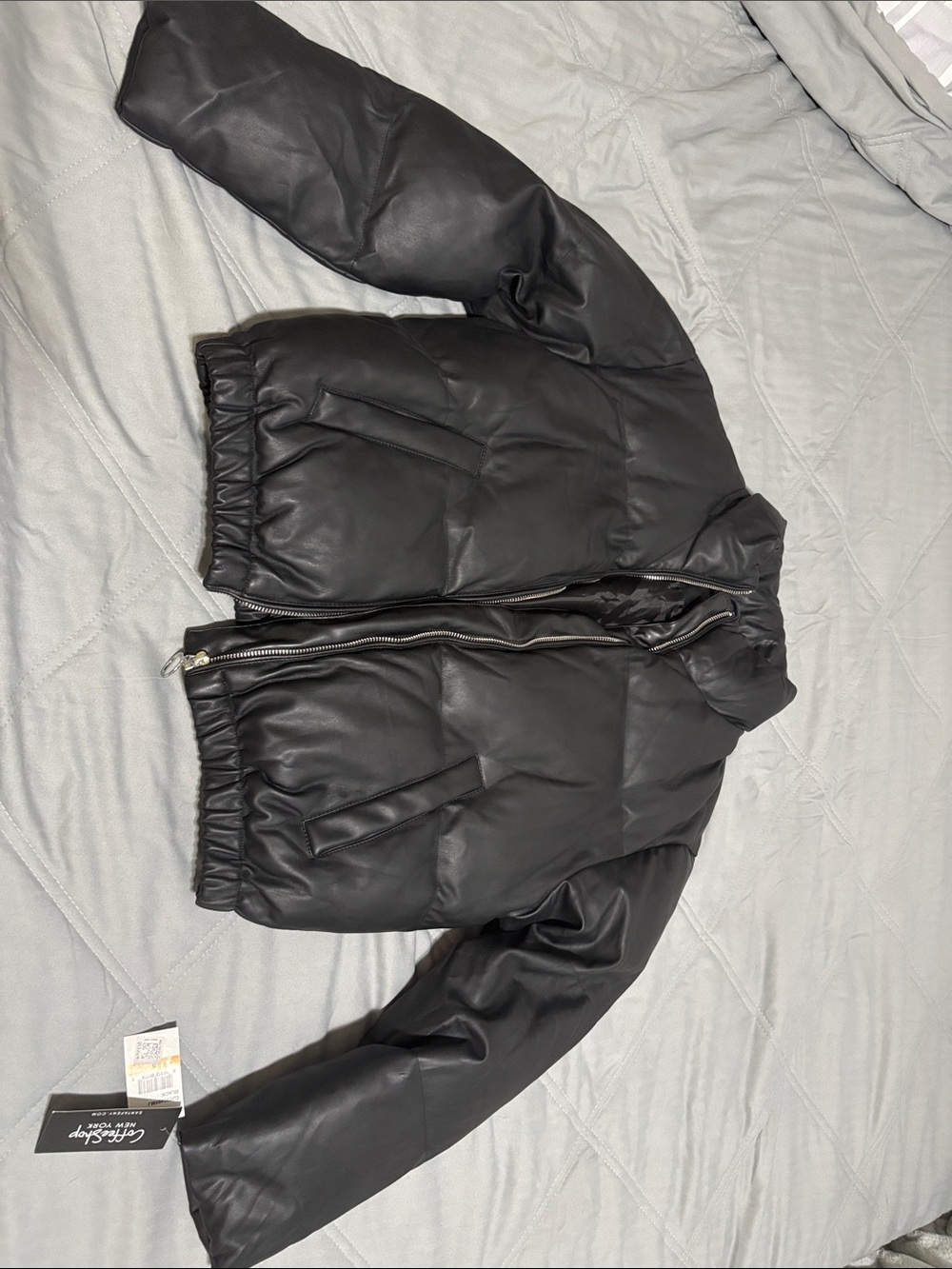 Women’s Black Faux Leather Puffer Jacket